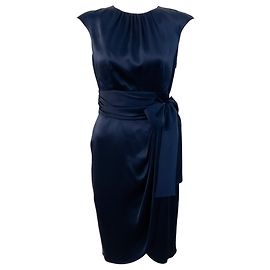 Carolina Herrera, Marineblaues Seidenkleid mit Bindeband in der Taille Marineblau