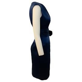 Autre Marque-Carolina Herrera Navy Blue Silk Dress with Tie at Waist-Navy blue