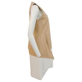 reed krakoff dress beige Reed Krakoff Dress Beige Brown And Coral Silk Leather Trim Wrap Waste Tie  Size 8