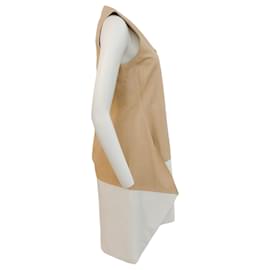 Autre Marque-Reed Krakoff Ivory / Tan Leather Sleeveless Dress-Beige