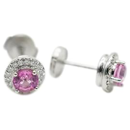 Tiffany & Co-TIFFANY & CO. Soleste Halo Pink Sapphire & Diamond Earrings in Platinum-Other