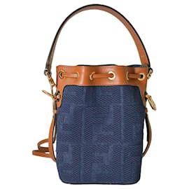Fendi-Fendi Mon Tresor Bucket Bag FF Zucca Dark Blue Denim Mini bag Crossbody bucket-Blue