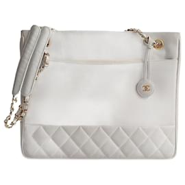Chanel-Bolso shopper Chanel vintage en cuero blanco, Nunca usado-Blanco