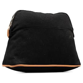 Hermès-Sac à main Hermes Bolide Pouch MM en coton et cuir en très bon état-Noir