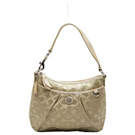 Coach-Sac à épaule en nylon et cuir Op Art Coach 45382 en excellent état-Beige