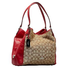 Coach-Sac à main en cuir signature Coach Canvas 36370 en très bon état-Beige