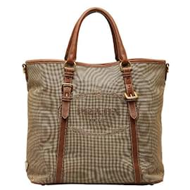 Prada-Prada Canvas Leather Logo Jacquard Handbag in Good Condition-Brown