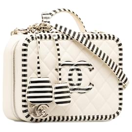 Chanel-Custodia da trucco Chanel in filigrana CC media bianca caviale-Bianco
