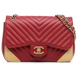 Chanel-Chanel Rotes Mini-Kalbsleder Chevron Rock The Corner Flap-Rot