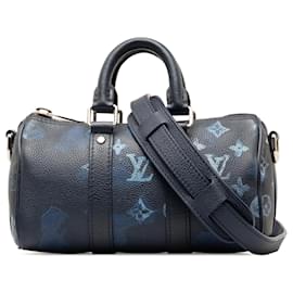 Louis Vuitton-Louis Vuitton Bleu Taurillon Encre Aquarelle Keepall Bandouliere XS-Bleu