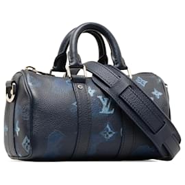 Louis Vuitton-Louis Vuitton Blue Taurillon Ink Watercolor Keepall Bandouliere XS-Blue