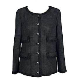 Chanel-Coleção de Globalização Mais Icônica Jaqueta de Tweed Preta-Preto