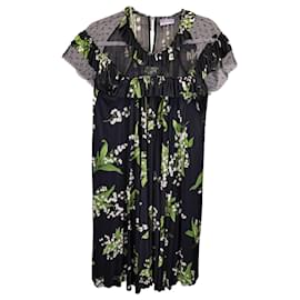 Red Valentino-Red Valentino Floral Print May Lily Mini Dress in Black Polyester-Black