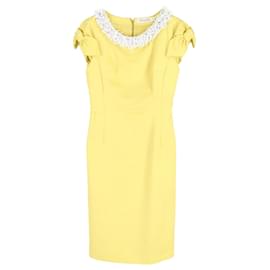 Dior-Dior Embellished Knee Length Dress in Pastel Yellow Cotton-Other