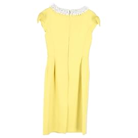 Dior-Robe longueur genou ornée Dior en coton jaune pastel-Autre