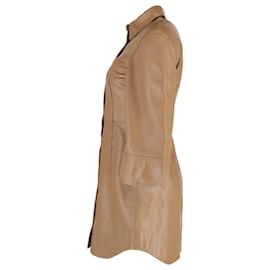 Ganni-Ganni Mini Buttoned Dress in Tan Leather-Brown,Beige