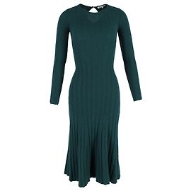 Vestido midi de canalé Evan de cachemir reciclado verde de Reformation Verde