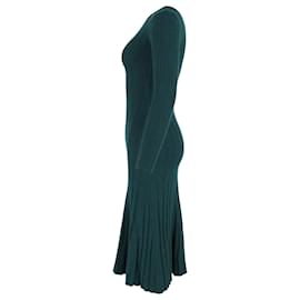 Reformation-Reformation Evan Ribbed Midi Dress in Green Recycled Cashmere-Green