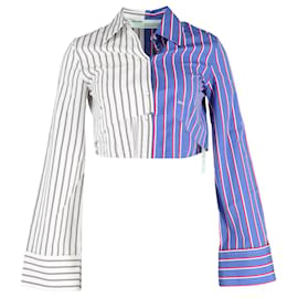 Off White-Branco Off C/o Camisa Cropped Listrada Virgil Abloh em Algodão Multicolor-Multicor