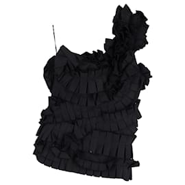 Bottega Veneta-Bottega Veneta One-Shoulder-Rüschentop aus schwarzer Baumwolle-Schwarz