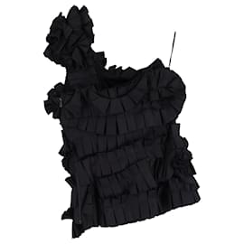 Bottega Veneta-Bottega Veneta One-Shoulder-Rüschentop aus schwarzer Baumwolle-Schwarz
