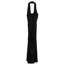 Versace-Versace Deep V-Neck Halter Evening Dress in Black Silk-Black