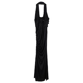 Vestido de noite Versace com decote em V profundo em seda preta Preto