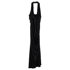 Versace-Vestido de noite Versace com decote em V profundo em seda preta-Preto
