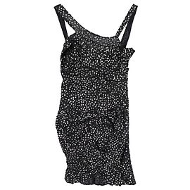 Isabel Marant – One-Shoulder-Kleid mit Pailletten und Rüschen aus schwarzer Baumwolle Schwarz
