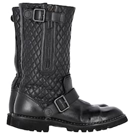 Chanel-Chanel Quilted Motorcycle Boots in Black Leather-Black