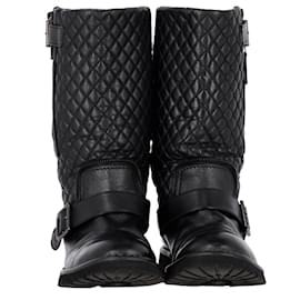 Chanel-Botas de moto acolchadas Chanel en cuero negro-Negro