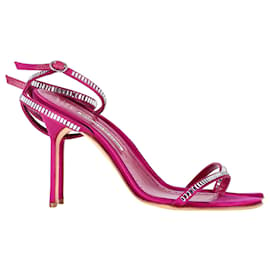 Manolo Blahnik-Manolo Blahnik Crinastra 105mm Strappy Sandals in Pink Satin-Pink