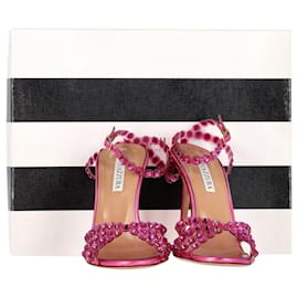 Aquazzura-Aquazzura Tequila Plexi Sandals 105 in Pink Leather -Pink