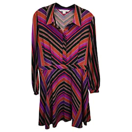 Diane Von Furstenberg-Diane von Furstenberg Minivestido com estampa Chevron Chrissie em seda multicolorida-Multicor