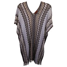 Missoni Metallic Knit Chevron Poncho em Viscose Multicolor Outro Impressão em python