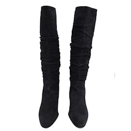 Tod's-Tod's Slouchy Knee Boots in Black Suede-Black