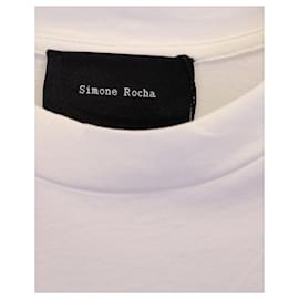 Simone Rocha-Simone Rocha Camiseta Con Ribete De Encaje De Algodón Blanco-Blanco