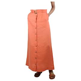 Lisa Marie Fernandez-Orange linen belted maxi skirt - size UK 6-Orange