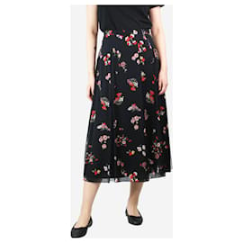 Red Valentino-Black floral lace-trimmed midi skirt - size UK 8-Black