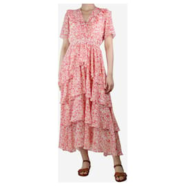 Hale Bob-Pink printed ruffle midi dress - size S-Pink