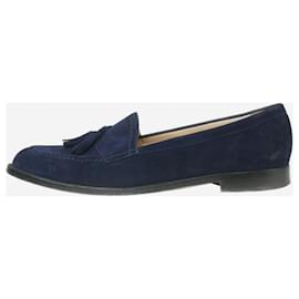 Manolo Blahnik-Dark blue suede tassel loafers - size EU 38.5-Blue