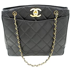 Chanel-Cadena grande negra vintage 1994 bolso de hombro de caviar-Negro
