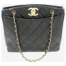 Chanel-Grande chaîne noire vintage 1994 sac porté épaule caviar-Noir