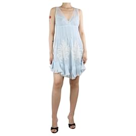 Ermanno Scervino-Vestido midi bordado azul sem mangas - tamanho UK 10-Azul