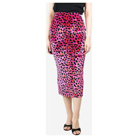 Emilio Pucci-Falda midi de terciopelo con estampado de leopardo rosa - Talla M-Rosa