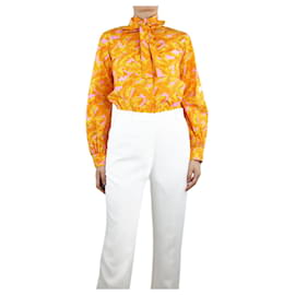 Msgm-Orange floral-printed neck-tie shirt - size UK 8-Orange