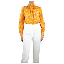 Msgm-Chemise orange à col noué à imprimé floral - taille UK 8-Orange