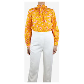 Msgm-Orange floral-printed neck-tie shirt - size UK 8-Orange