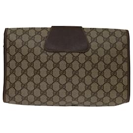 Gucci-GUCCI GG Supreme Web Sherry Line Clutch Bag Beige Green 89 01 031 Auth bs13255-Beige,Green