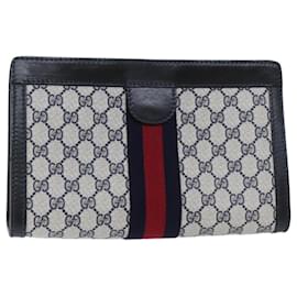 Gucci-GUCCI GG Supreme Sherry Line Clutch Bag PVC Navy Red 010 378 Auth yk11431-Red,Navy blue